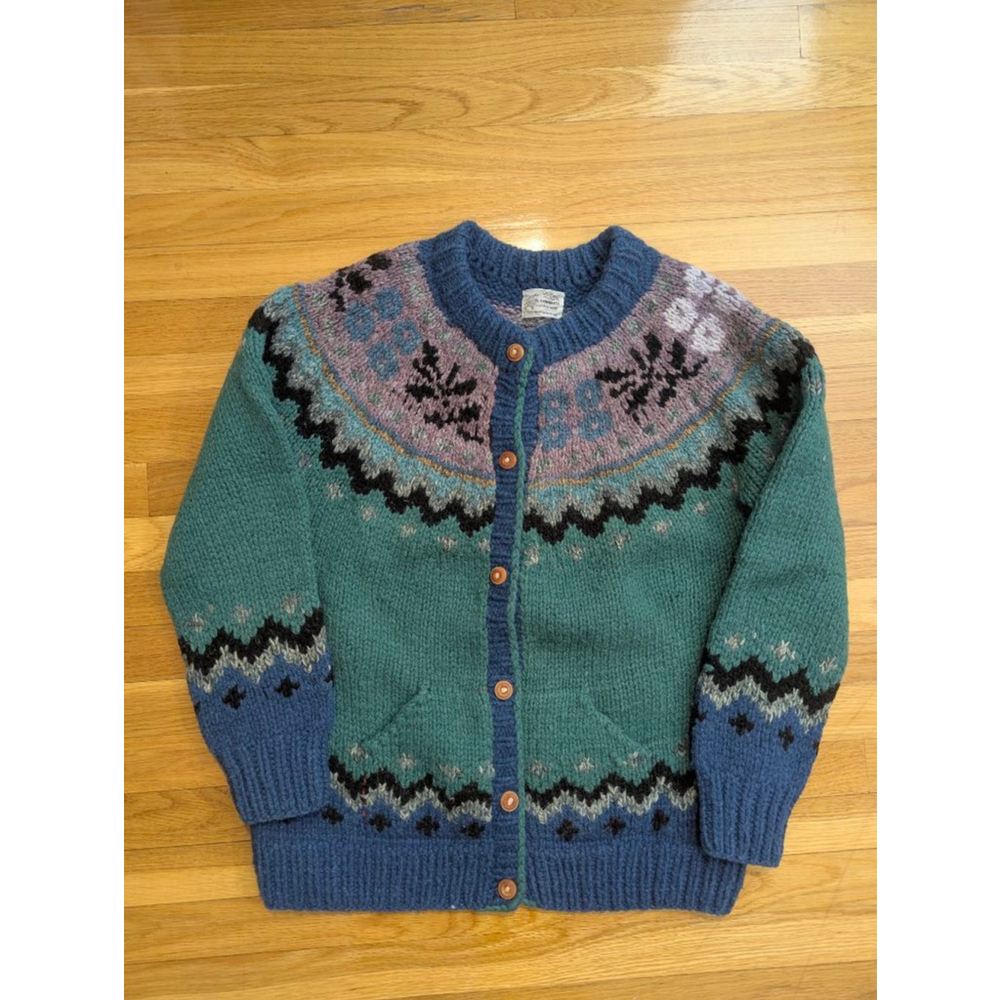Handknits Vintage 100% Lambswool Fair Isle Button Cardigan Sweater Medium Large - Picture 8 of 12